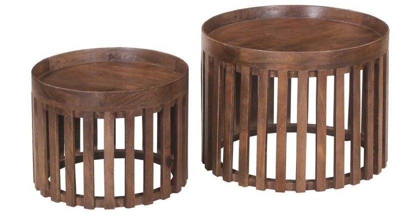 Set de deux tables basses rondes en bois massif collection CANYON