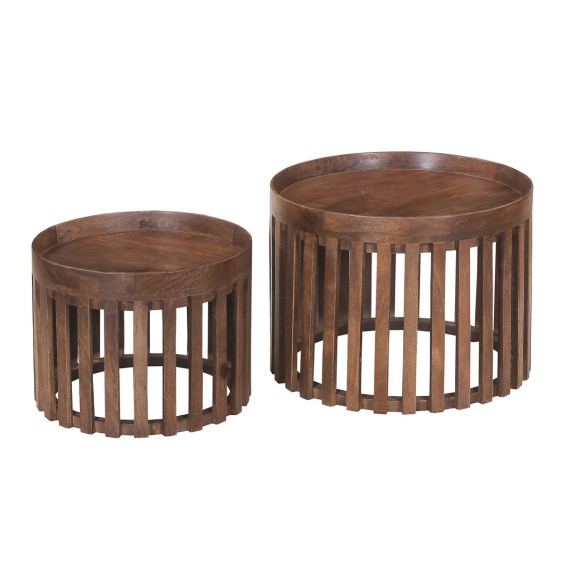 Set de deux tables basses rondes en bois massif collection CANYON