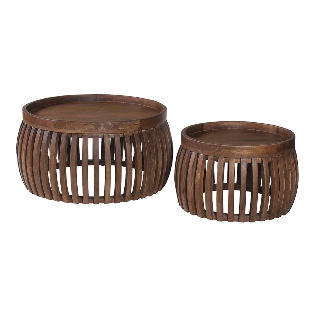 Set de deux tables basses rondes en bois massif collection MANGO