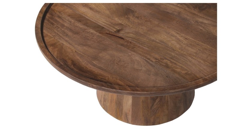 Table basse ronde en bois massif collection JAKARTA - Style ethnique et design - Diamètre 80cm