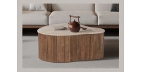 Table basse en bois massif collection DELHI 80cm - Style ethnique et design