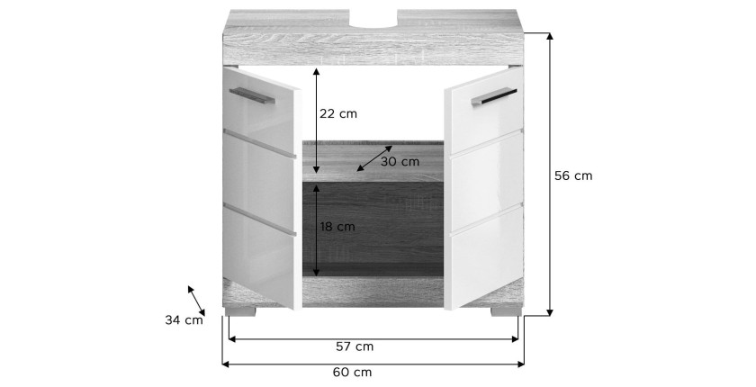 Ensemble de meubles de salle de bain RIDLEY – Meuble sous vasque et rangement miroir – Blanc et chêne clair