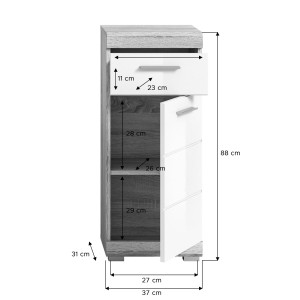 Ensemble de meubles de salle de bain RIDLEY – Meuble sous vasque, rangement miroir, 2 demi colonnes – Blanc et chêne clair