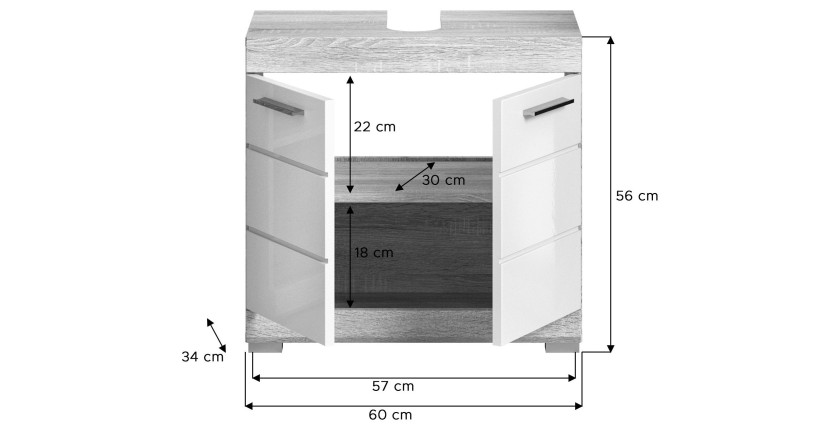 Ensemble de meubles de salle de bain RIDLEY – Meuble sous vasque, colonne et rangement avec miroir – Blanc et chêne clair