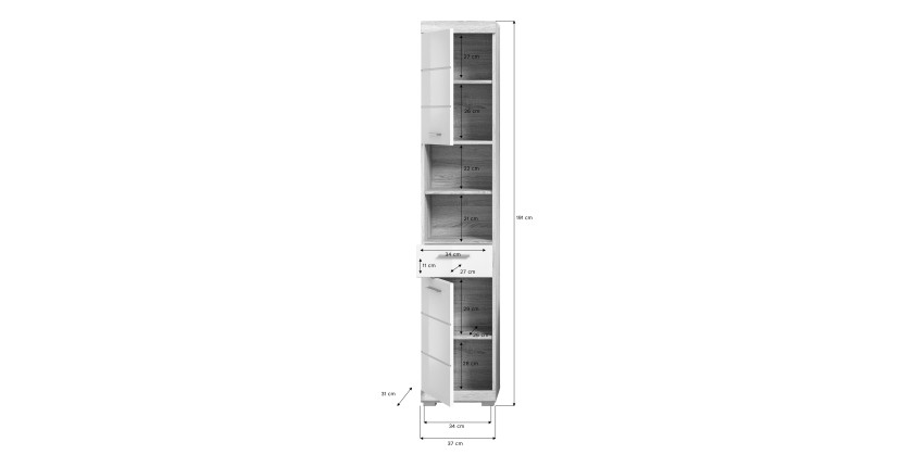 Ensemble de meubles de salle de bain RIDLEY – Meubles sous vasque, meuble avec miroir, colonne et demi-colonnes – Blanc et chêne