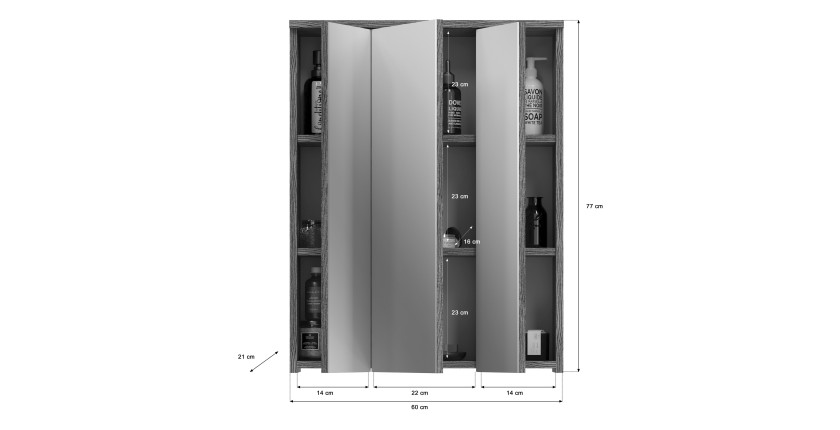 Ensemble de meubles de salle de bain WILLIAM – Gris foncé et blanc – 64x191x34 cm – Avec LED