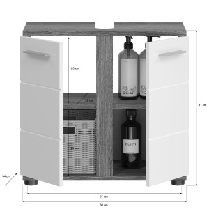 Ensemble de meubles de salle de bain WILLIAM – Gris foncé et blanc – 64x191x34 cm – Avec LED