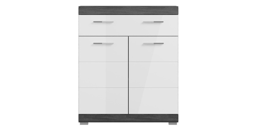 Meuble de rangement bas SCOTT – 2 portes et 1 tiroir – Gris foncé et blanc – 74x88x31 cm