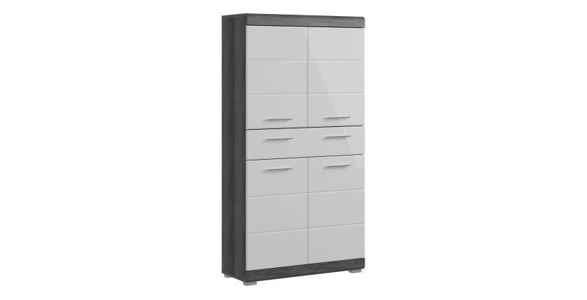 Meuble de rangement SCOTT – 4 portes et 1 tiroir – Gris foncé et blanc – 74x141x31 cm