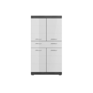 Meuble de rangement SCOTT – 4 portes et 1 tiroir – Gris foncé et blanc – 74x141x31 cm