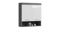 Meuble de rangement haut SCOTT – 2 portes – Gris foncé et blanc – 74x79x24 cm