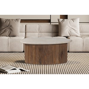 Table basse en bois massif collection DELHI 90cm - Style ethnique et design