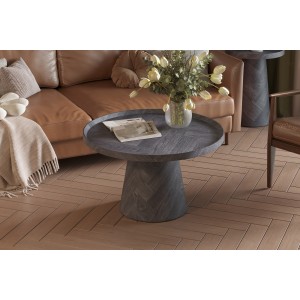 Table basse ronde collection CARLSEN – Décor gris foncé – Bord relevé – D80 x H47 cm