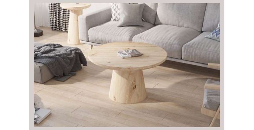 Table basse ronde collection TIGNES – Décor effet pin – D80 x H47 cm