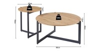 Lot de deux table basses rondes style industriel collection BIANCA - Coloris chêne clair et noir.