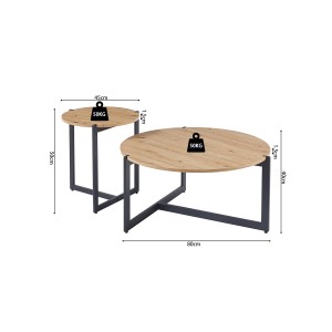 Lot de deux table basses rondes style industriel collection BIANCA - Coloris chêne clair et noir.