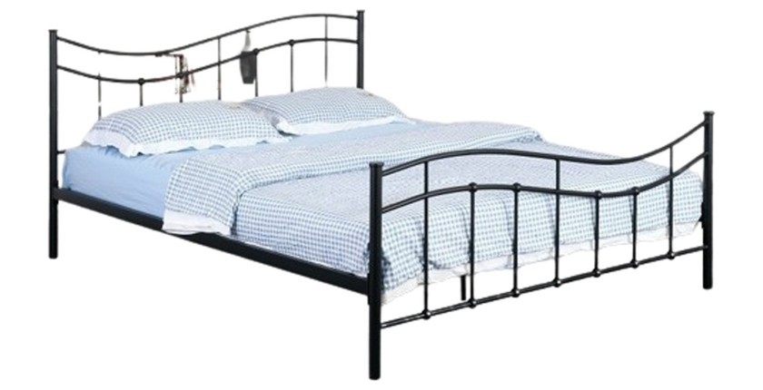 Lit ODETTE 140x200 cm – Métal noir – Sommier inclus – Élégance et robustesse