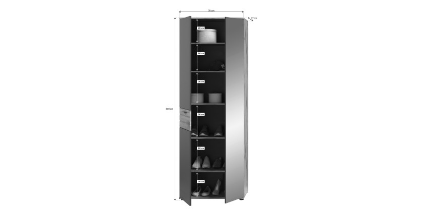 Armoire d'entrée avec miroir et penderie – Gris anthracite et chêne clair – SELMA 
