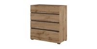 Chambre complète HAVANA chêne et noir – Lit coffre 160x200, armoire 4 portes, chevets et commode
