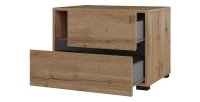 Chambre complète HAVANA chêne et noir – Lit coffre 160x200, armoire 4 portes, chevets et commode