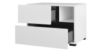 Chambre complète HAVANA blanc et noir – Lit coffre 180x200, armoire 4 portes, chevets et commode