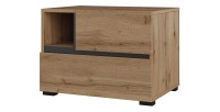 Chambre complète HAVANA chêne et noir – Lit coffre 180x200, armoire 4 portes, chevets et commode