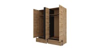 Chambre complète HAVANA chêne et noir – Lit coffre 180x200, armoire 4 portes, chevets et commode